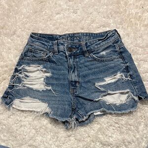 American Eagle Outfitters Distressed High-Rise Denim Shorts - Blue